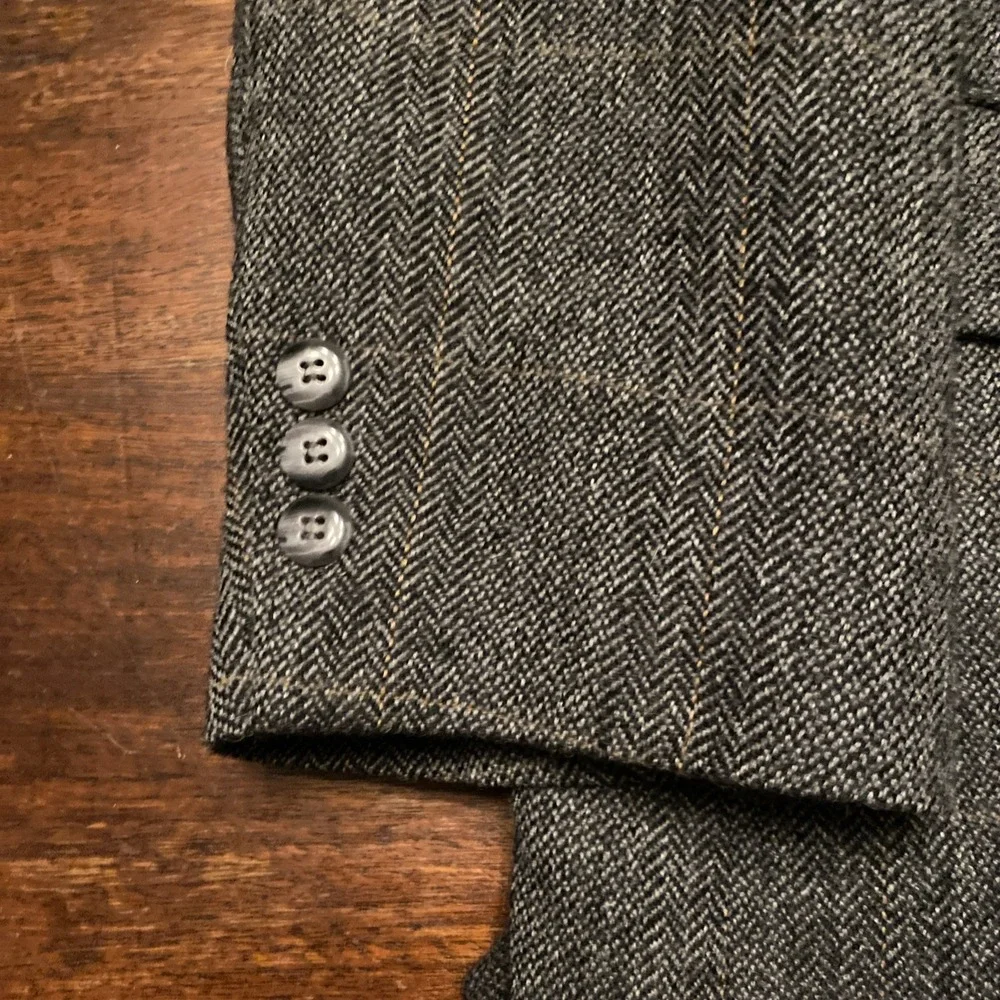 JEFFREY BANKS Blazer MENS 46R Gray Wool Alpaca Blend Herringbone Plaid‎ 2 BUTTON